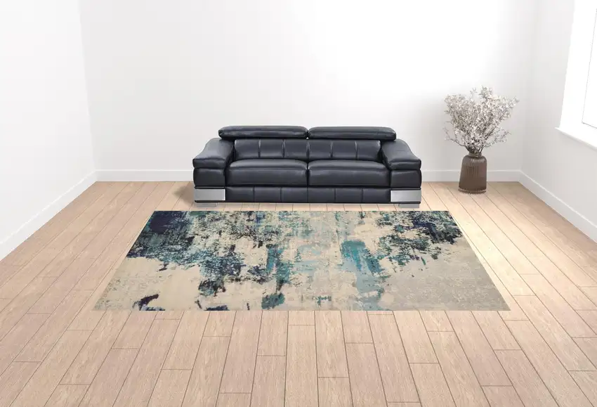 Ivory Abstract Power Loom Area Rug Photo 3