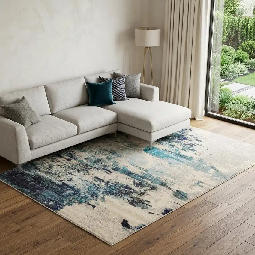 Ivory Abstract Power Loom Area Rug Photo 1