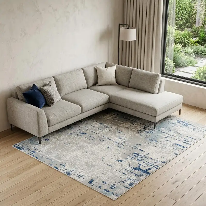 Ivory Abstract Power Loom Area Rug Photo 1