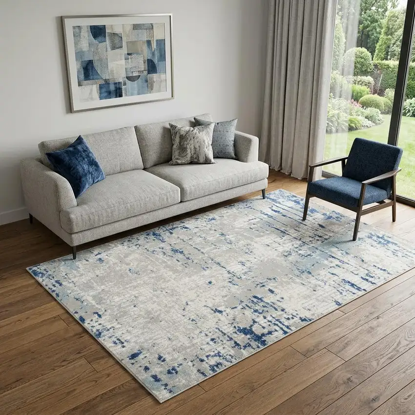 Ivory Abstract Power Loom Area Rug Photo 1