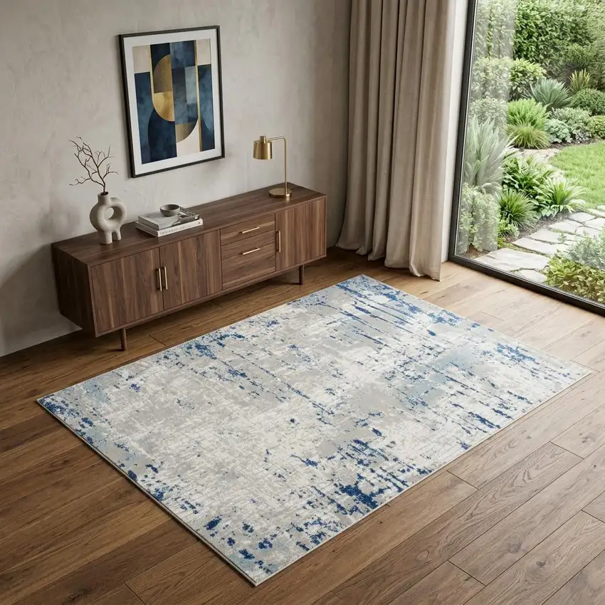 Ivory Abstract Power Loom Area Rug Photo 1