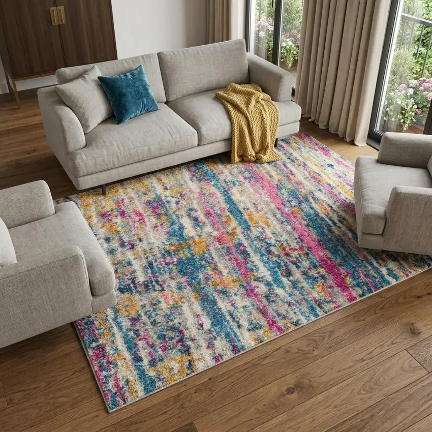 Ivory Abstract Power Loom Area Rug Photo 1