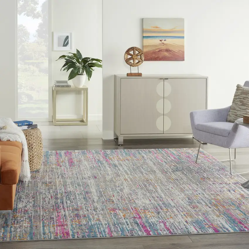 Ivory Abstract Power Loom Area Rug Photo 8