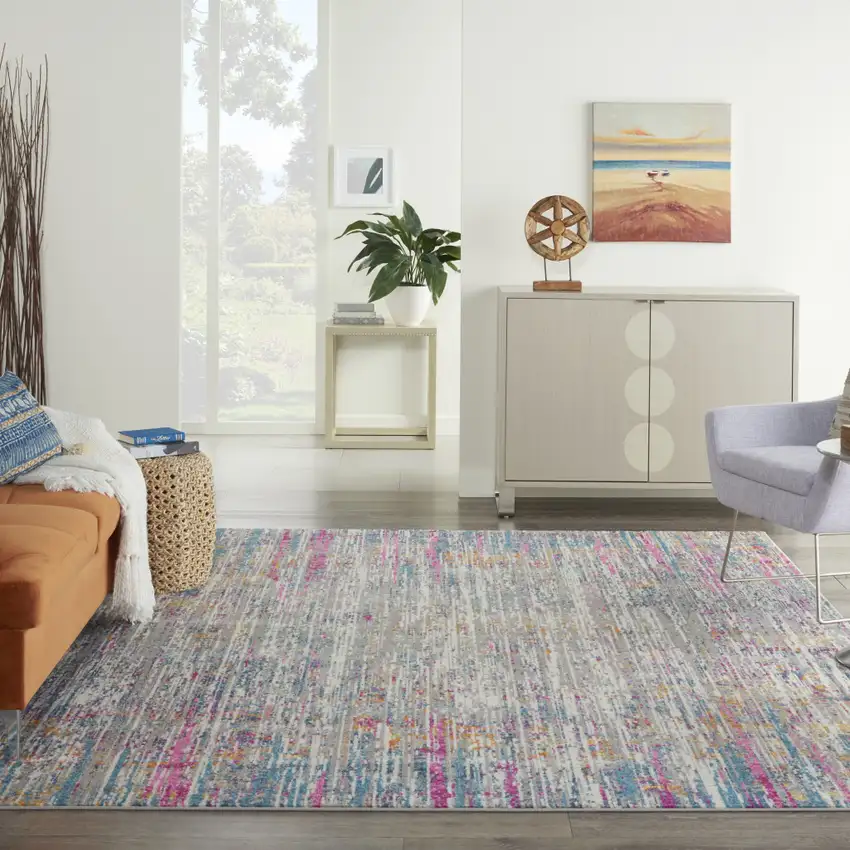 Ivory Abstract Power Loom Area Rug Photo 7