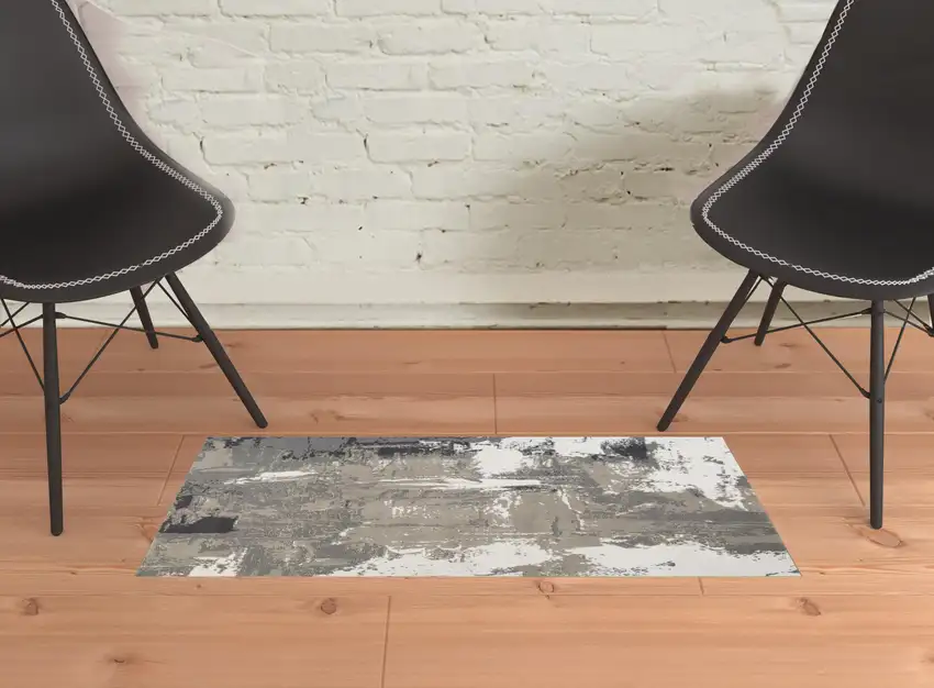 Ivory Abstract Power Loom Area Rug Photo 2