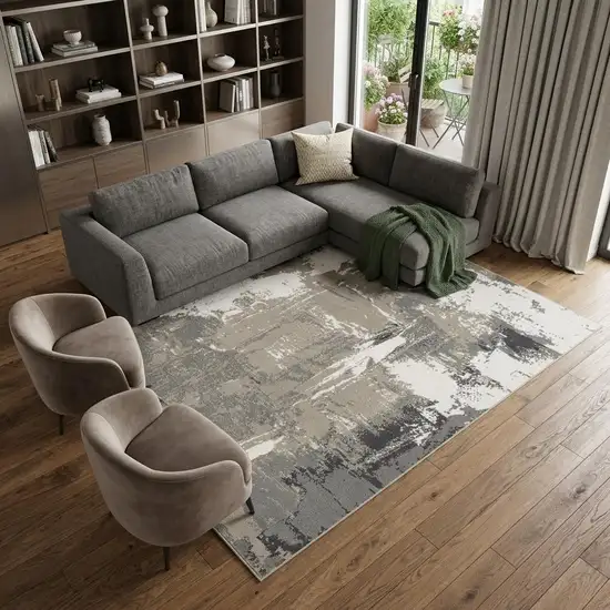 Ivory Black and Gray Abstract Power Loom Area Rug Photo 1