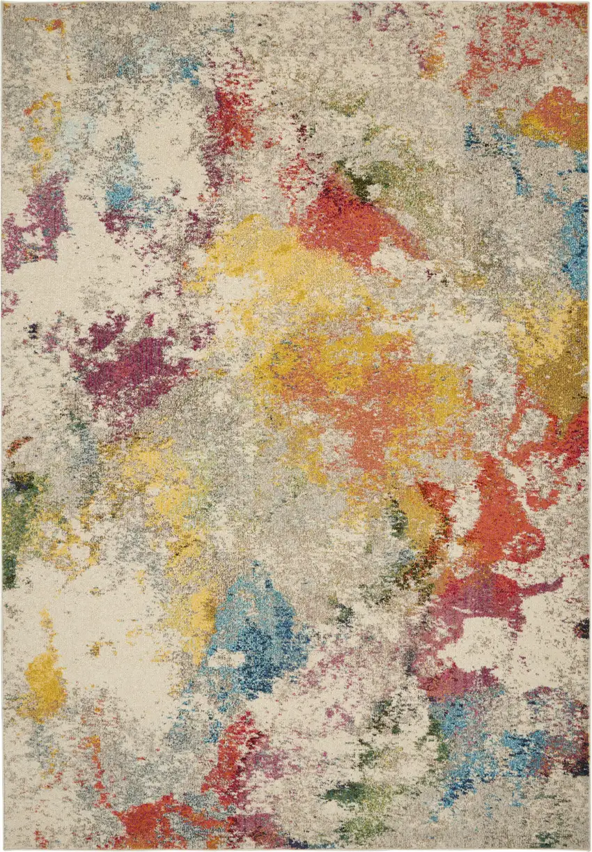 Ivory Abstract Power Loom Area Rug Photo 7