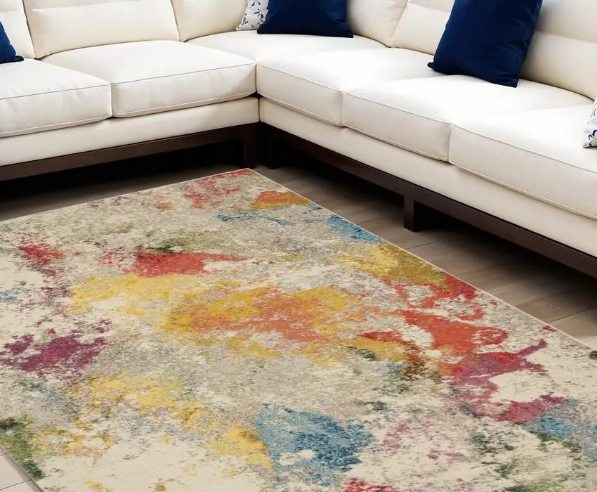 Ivory Abstract Power Loom Area Rug Photo 1