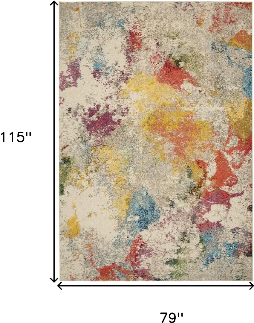 Ivory Abstract Power Loom Area Rug Photo 3