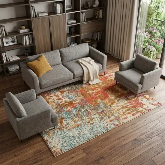 Ivory Abstract Power Loom Area Rug Photo 1