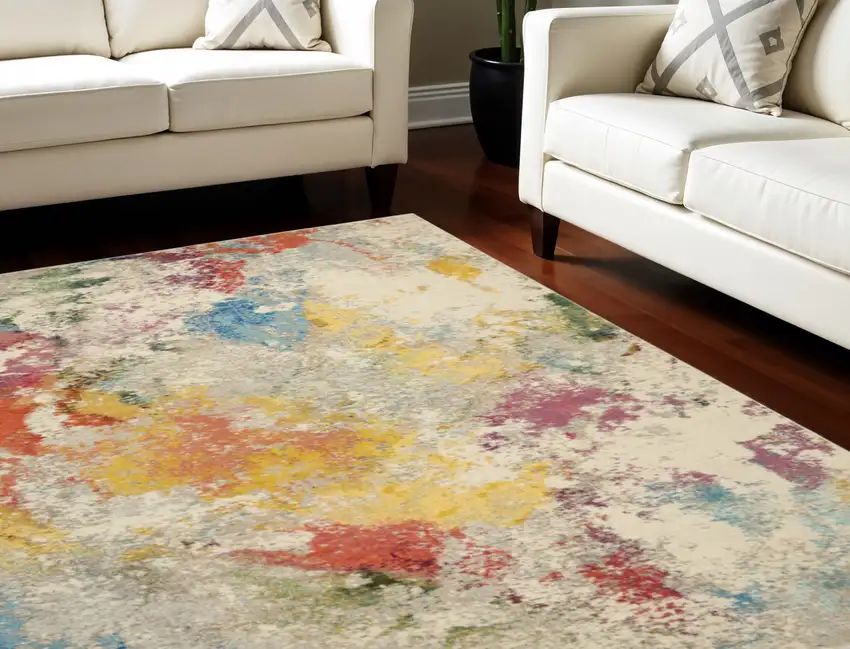 Ivory Abstract Power Loom Area Rug Photo 1