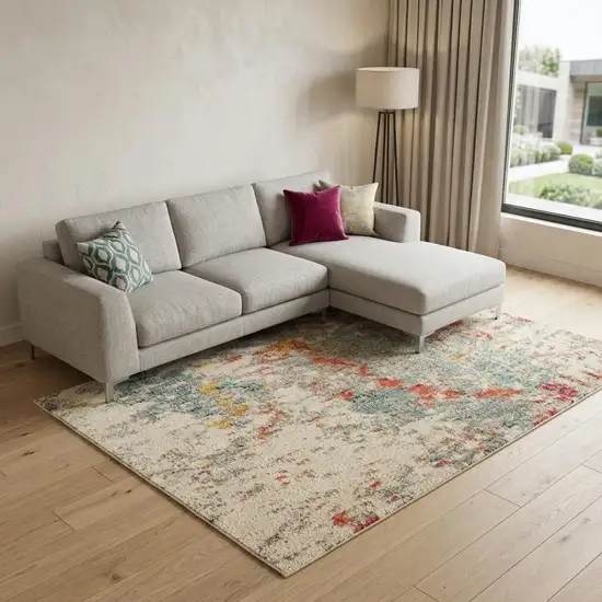 Ivory Abstract Power Loom Area Rug Photo 1