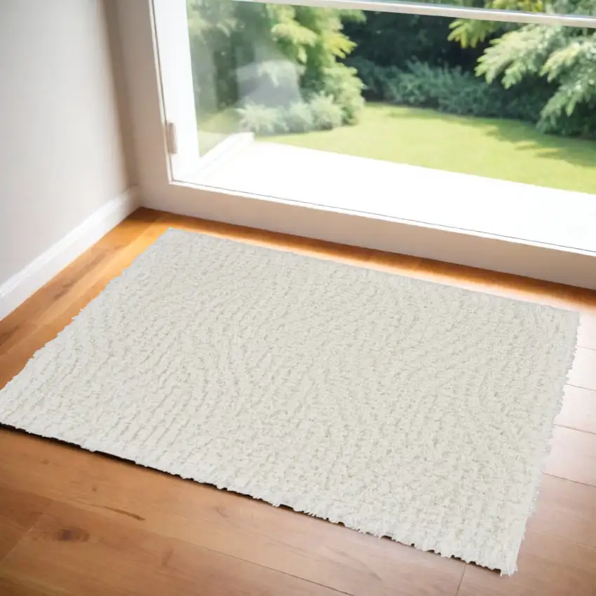 Ivory Abstract Power Loom Area Rug Photo 1