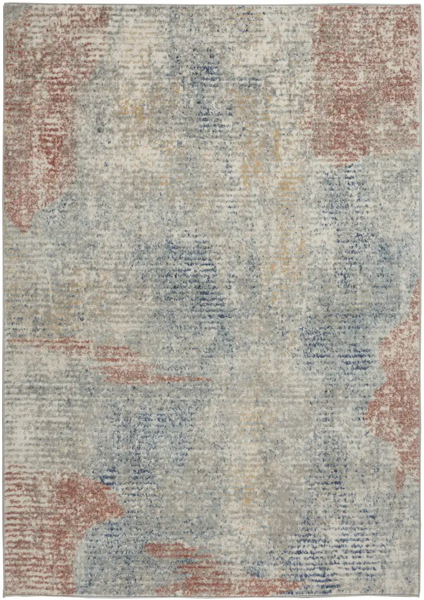 Ivory Abstract Power Loom Distressed Non Skid Area Rug Photo 9
