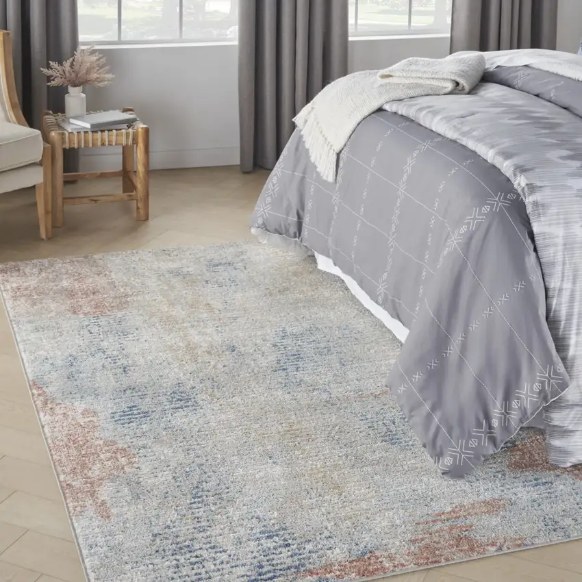 Ivory Abstract Power Loom Distressed Non Skid Area Rug Photo 9