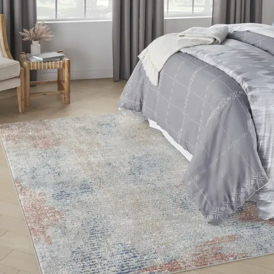 Ivory Abstract Power Loom Distressed Non Skid Area Rug Photo 5