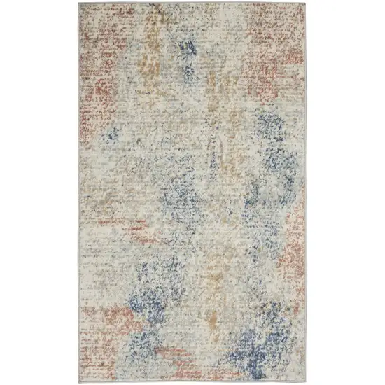 Ivory Abstract Power Loom Distressed Non Skid Area Rug Photo 2