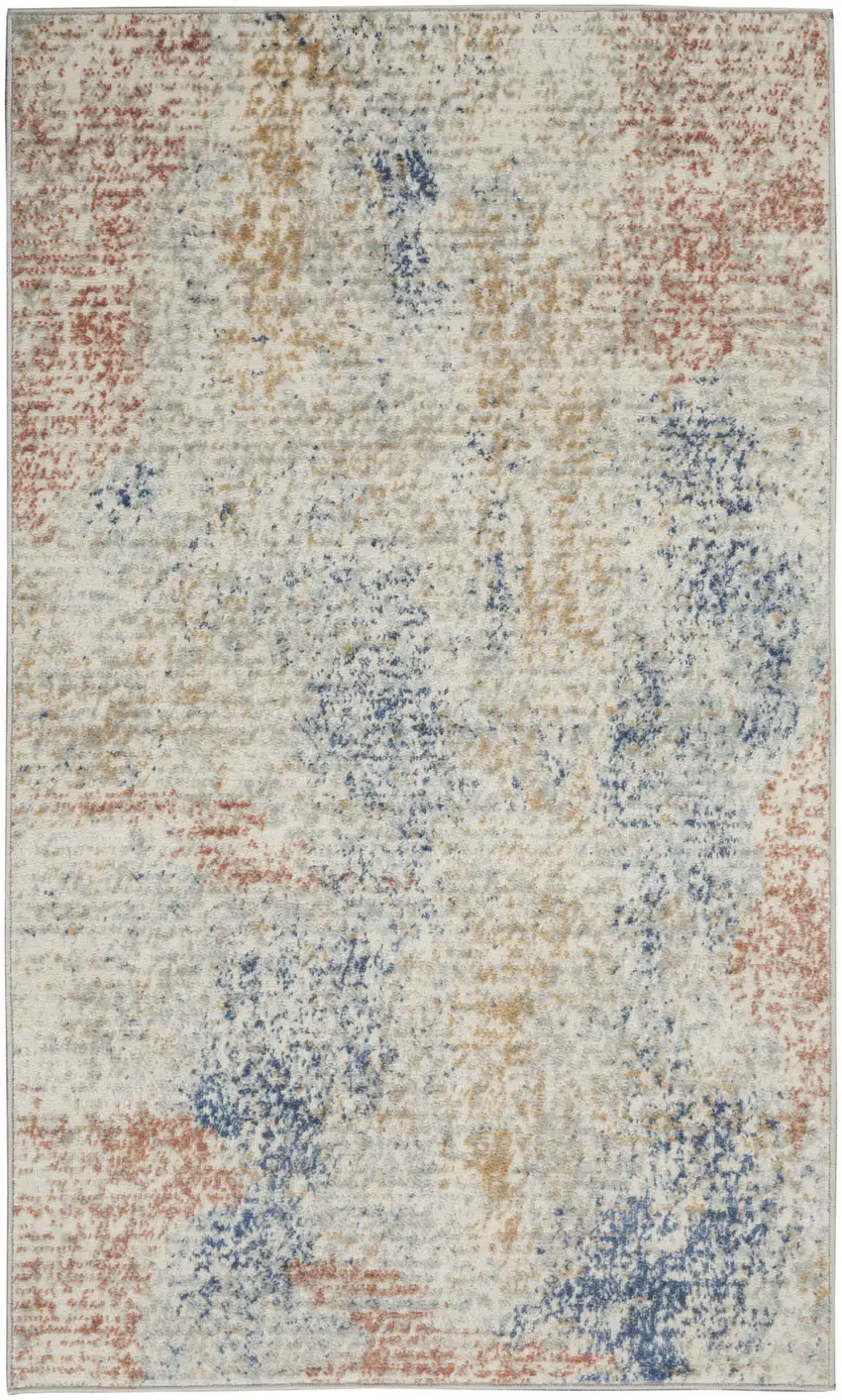 Ivory Abstract Power Loom Distressed Non Skid Area Rug Photo 1