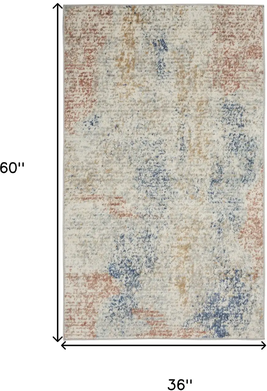 Ivory Abstract Power Loom Distressed Non Skid Area Rug Photo 5