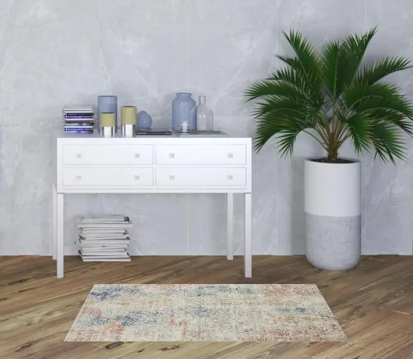 Ivory Abstract Power Loom Distressed Non Skid Area Rug Photo 2