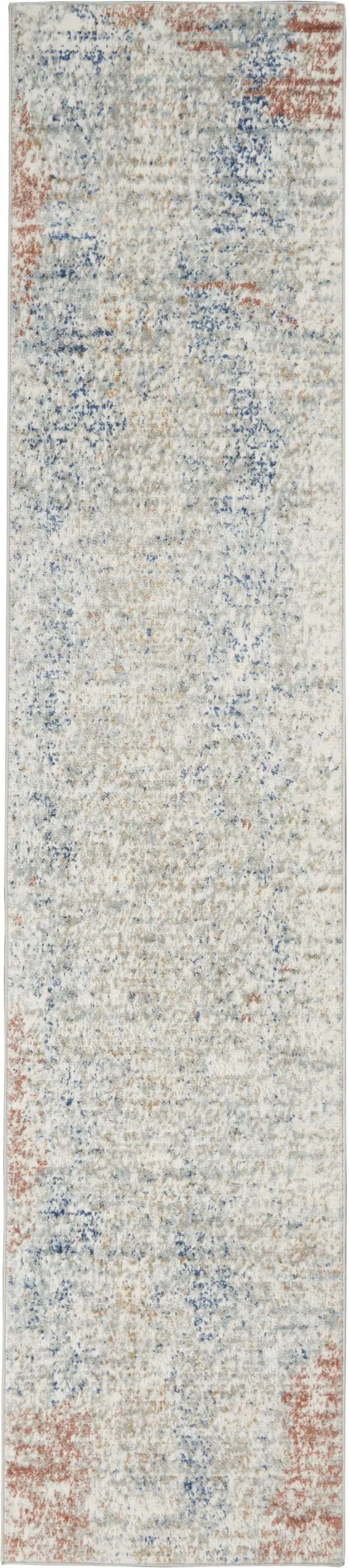 Ivory Abstract Power Loom Distressed Non Skid Runner Rug Photo 1