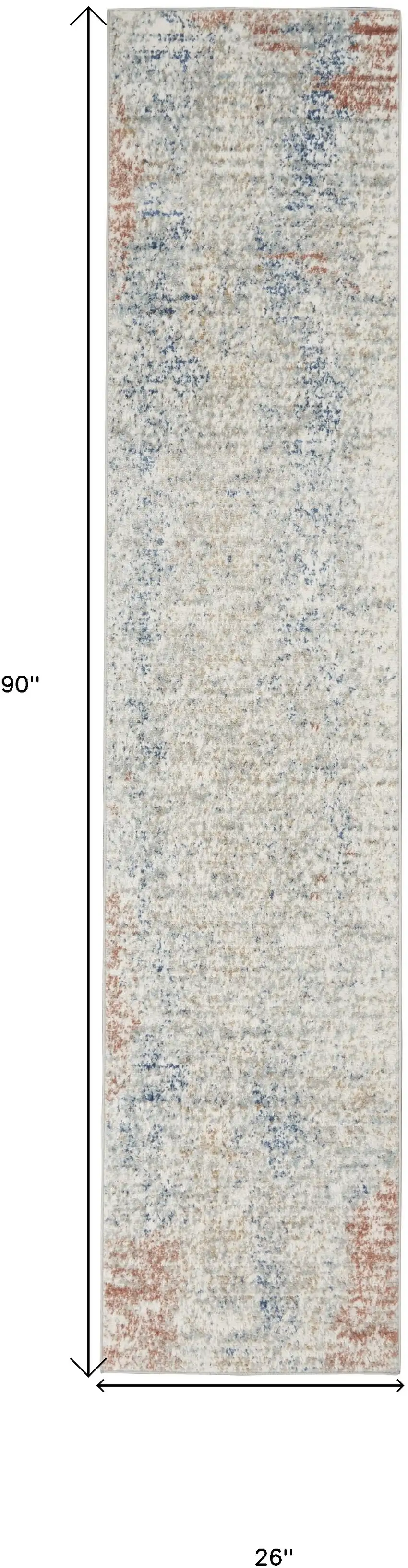 Ivory Abstract Power Loom Distressed Non Skid Runner Rug Photo 5