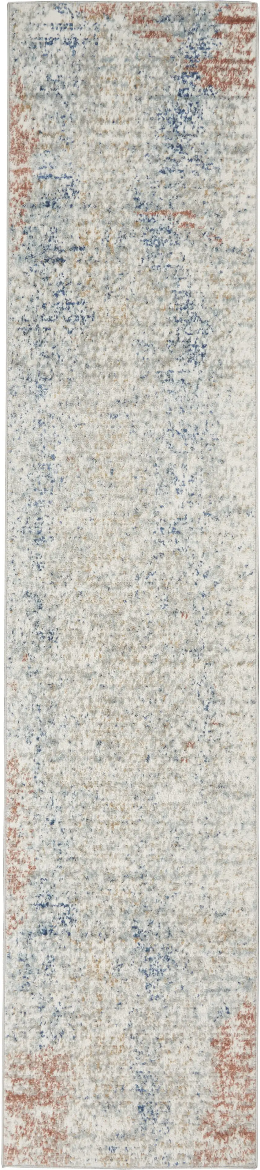 Ivory Abstract Power Loom Distressed Non Skid Runner Rug Photo 2
