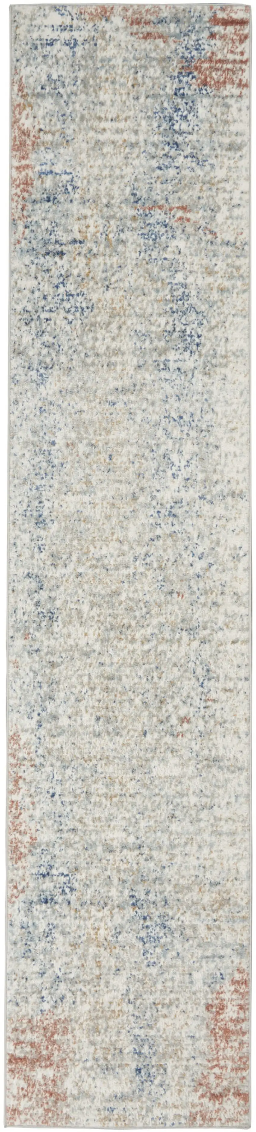 Ivory Abstract Power Loom Distressed Non Skid Runner Rug Photo 1