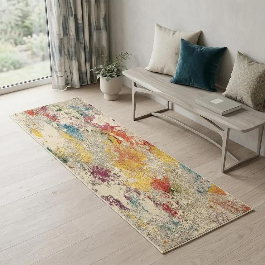 2' X 6' Ivory Abstract Power Loom Non Skid Area Rug Photo 1