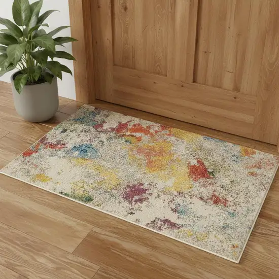 Ivory Abstract Power Loom Non Skid Area Rug Photo 1