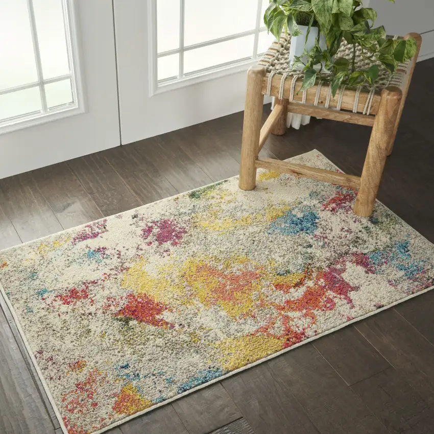 Ivory Abstract Power Loom Non Skid Area Rug Photo 5