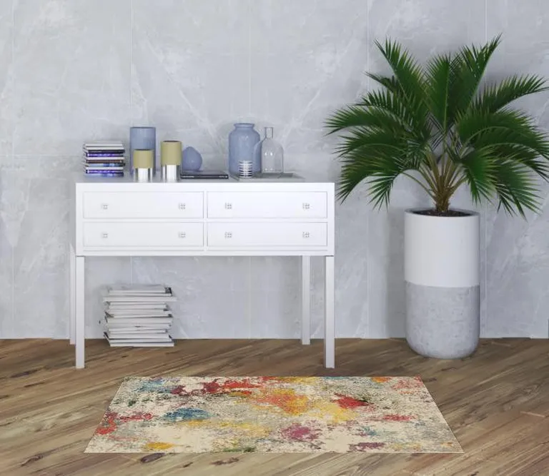 Ivory Abstract Power Loom Non Skid Area Rug Photo 2