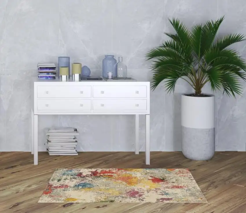 Ivory Abstract Power Loom Non Skid Area Rug Photo 2