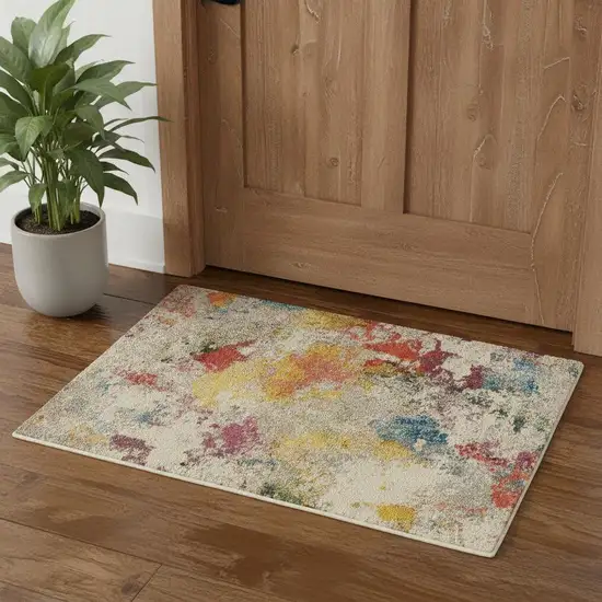 Ivory Abstract Power Loom Non Skid Area Rug Photo 1