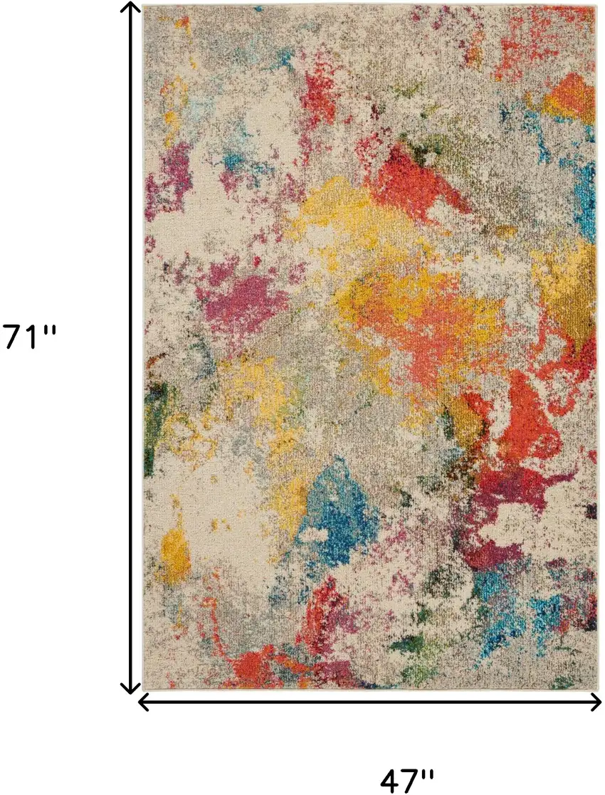 Ivory Abstract Power Loom Non Skid Area Rug Photo 5