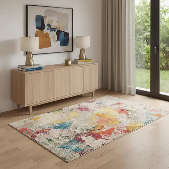 Ivory Abstract Power Loom Non Skid Area Rug Photo 2