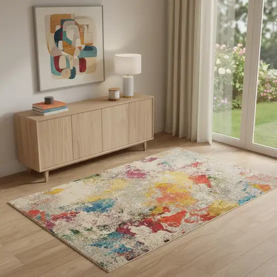 Ivory Abstract Power Loom Non Skid Area Rug Photo 1