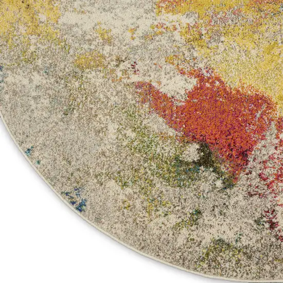 4' Ivory Abstract Round Rug Photo 8