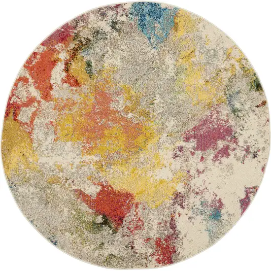 4' Ivory Abstract Round Rug Photo 3