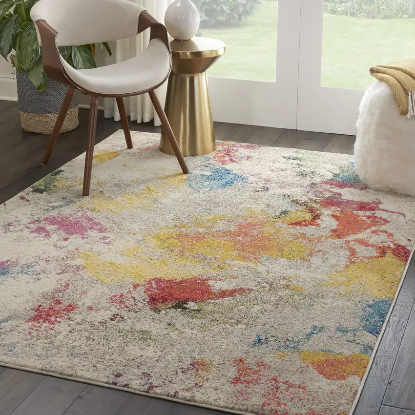 Ivory Abstract Power Loom Non Skid Area Rug Photo 4