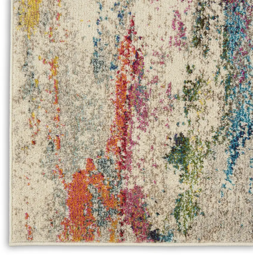 2' X 8' Ivory Abstract Power Loom Non Skid Runner Rug Photo 9