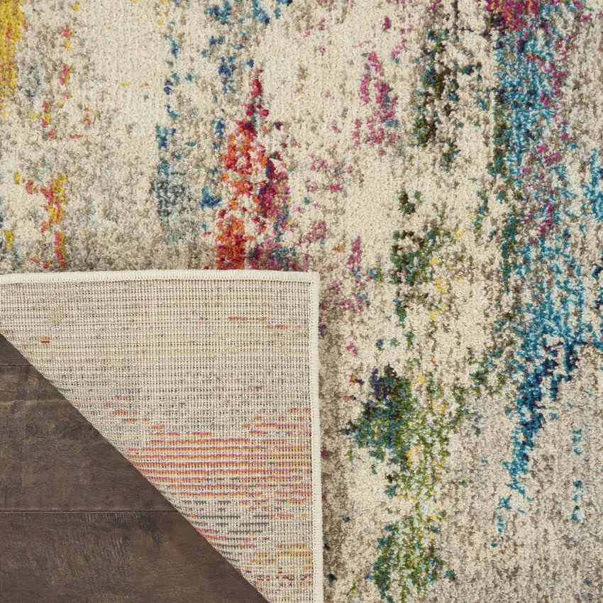 2' X 8' Ivory Abstract Power Loom Non Skid Runner Rug Photo 9