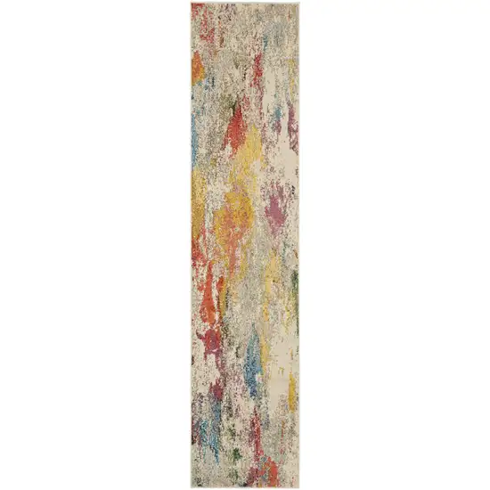 10' Ivory Abstract Runner Rug Photo 1