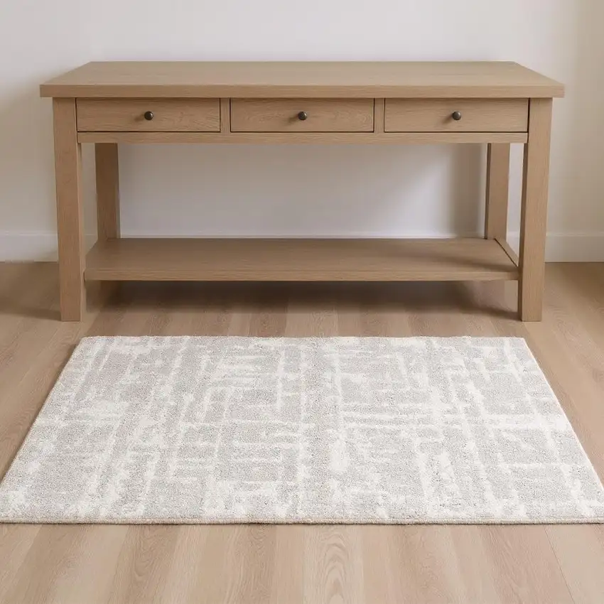 Ivory Abstract Shag Power Loom Area Rug Photo 1