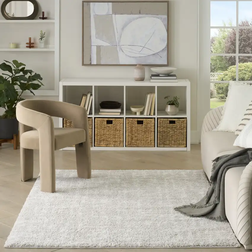 Ivory Abstract Shag Power Loom Area Rug Photo 6
