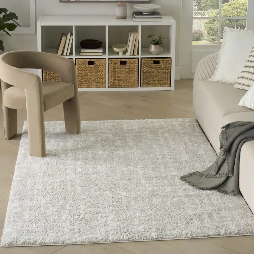 Ivory Abstract Shag Power Loom Area Rug Photo 5