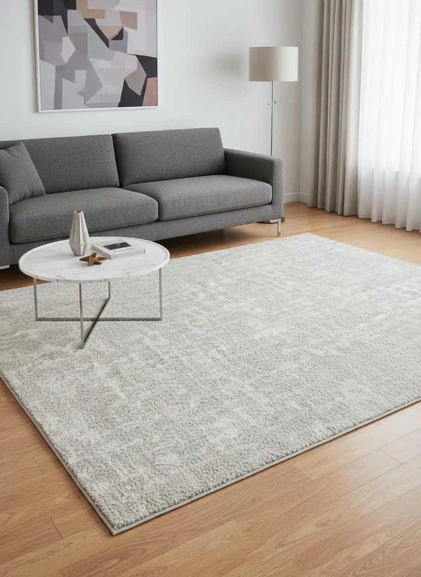 Ivory Abstract Shag Power Loom Area Rug Photo 1
