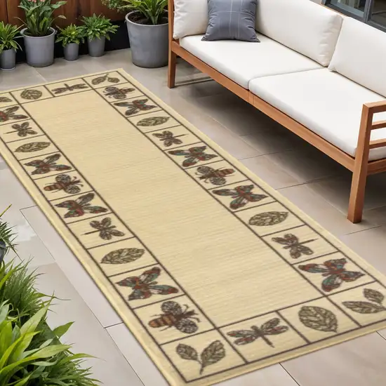 Brown and Ivory Abstract Stain Resistant Indoor Outdoor Area Rug Photo 1