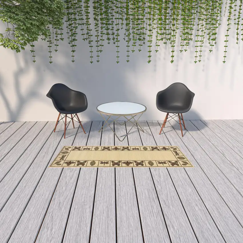 Ivory Abstract Stain Resistant Indoor Outdoor Area Rug Photo 2
