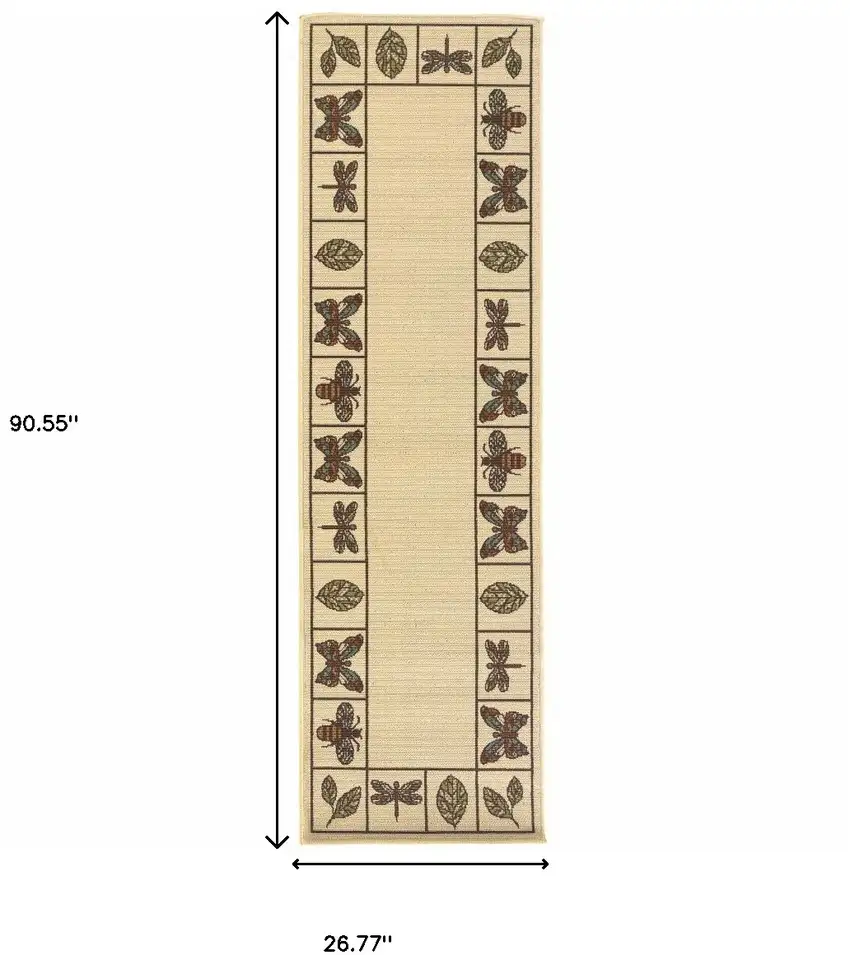 Ivory Abstract Stain Resistant Indoor Outdoor Area Rug Photo 4